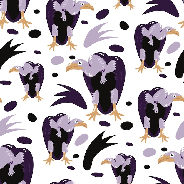 Vector seamless pattern with cartoon vultures on a white background vector illustration a repeating pattern