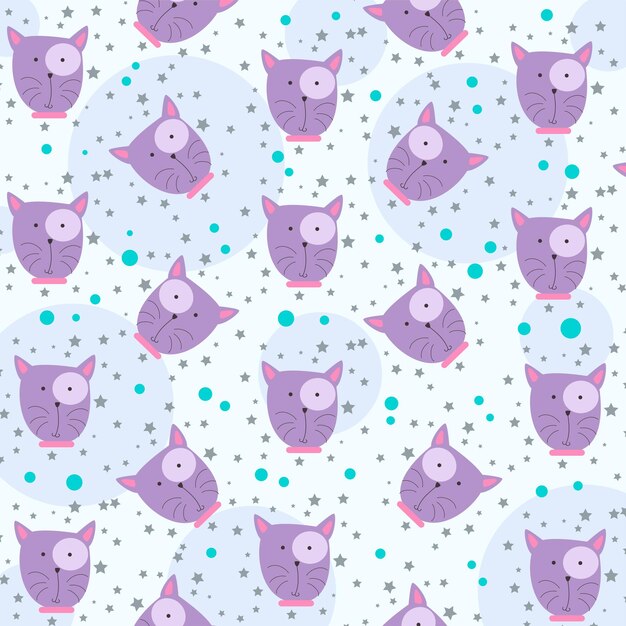 Seamless pattern with cat head colorful doodle