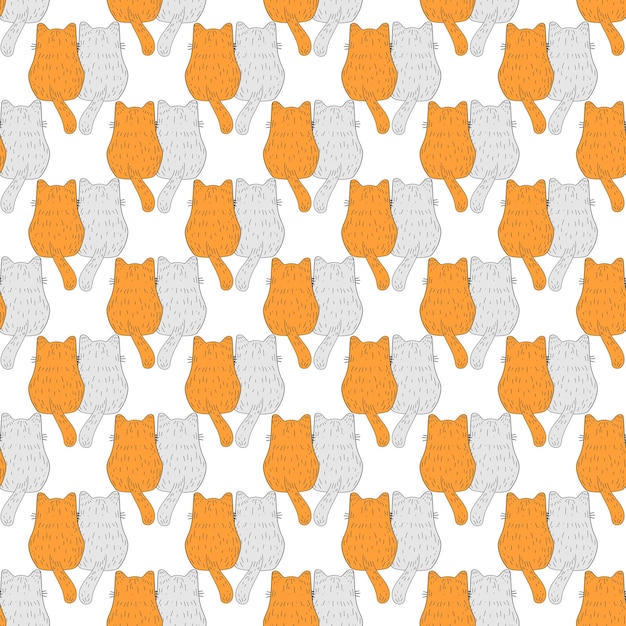 Seamless pattern with cats. Cute cat, cozy, flat illustration. Vector. Ginger cat.