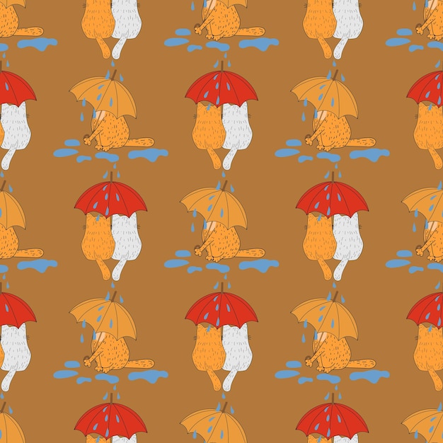 Seamless pattern with cats. Cute cat, cozy, flat illustration. Vector. Ginger cat.