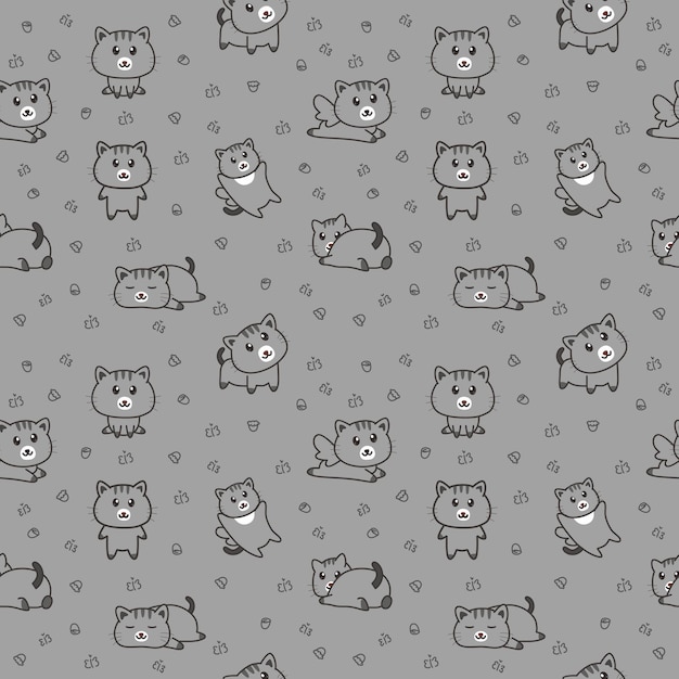 Seamless pattern with cats on a gray background.