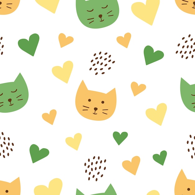 Seamless pattern with cats head in doodle style Cute vector illustration with cat faces Baby wallpaper or clothing a pet store design