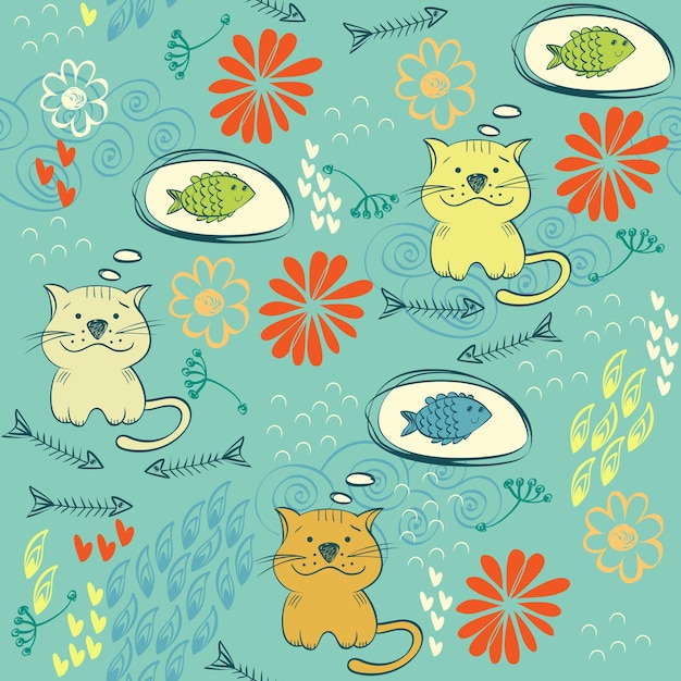 Seamless pattern with cats