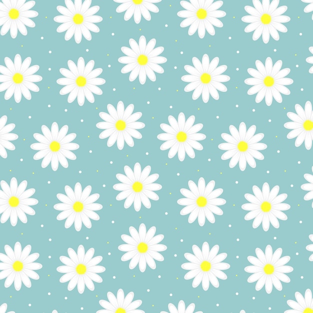 Seamless pattern with chamomile flowers on blue background Daisy flowers floral ornament