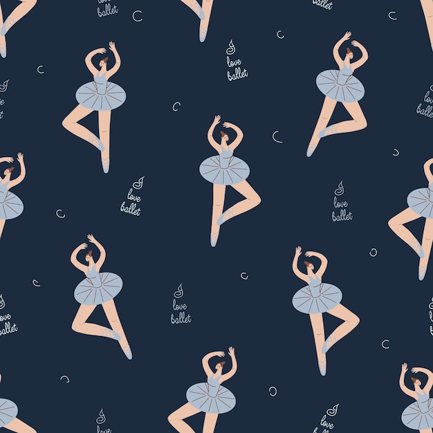 Seamless pattern with cheerful ballerinas