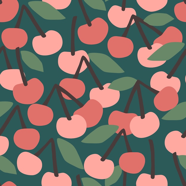  seamless pattern with cherry. Trendy hand drawn textures.