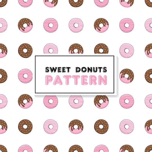 Seamless pattern with chocolate pink donuts.