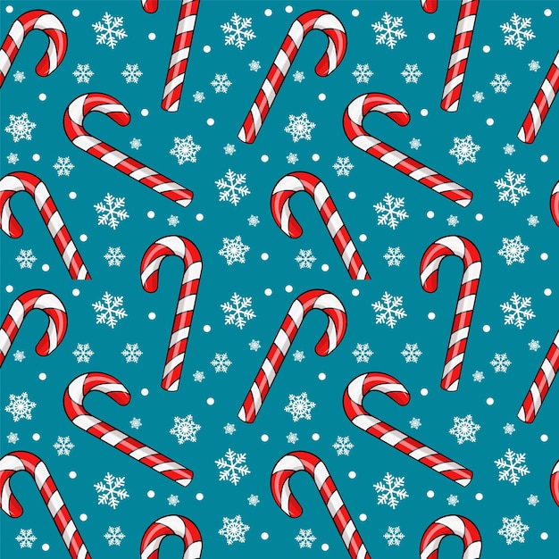 seamless pattern with christmas candy cane caramel and snowflakes, endless background