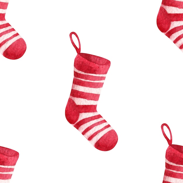 Seamless pattern with Christmas sock, watercolor