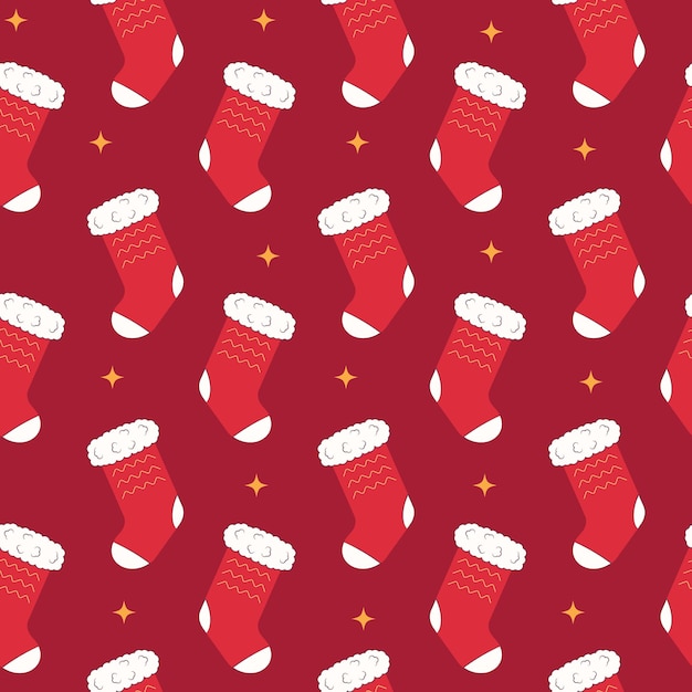 Seamless pattern with Christmas socks. Christmas pattern with cute elements