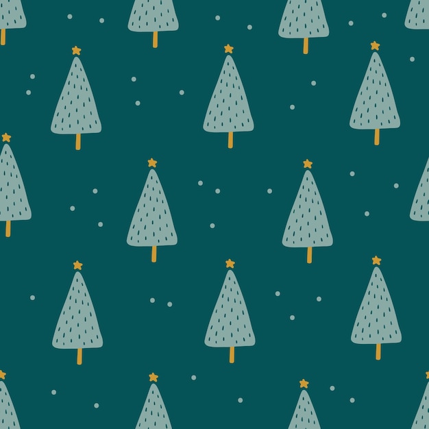 Seamless pattern with Christmas trees. Holiday modern boho background. Vector illustration