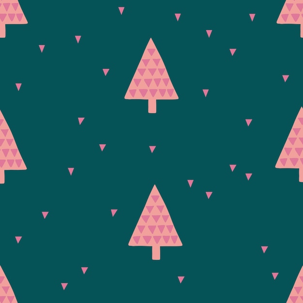 Seamless pattern with Christmas trees. Holiday modern boho background. Vector illustration