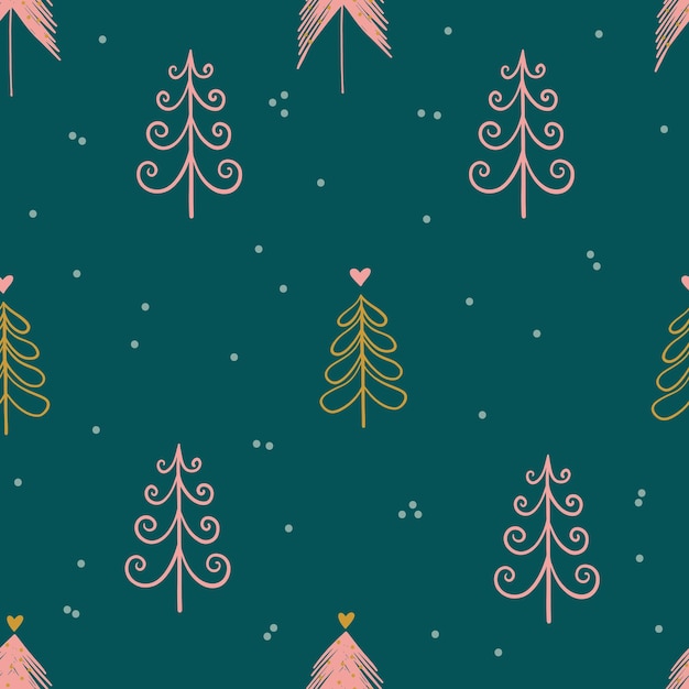 Seamless pattern with Christmas trees. Holiday modern boho background. Vector illustration