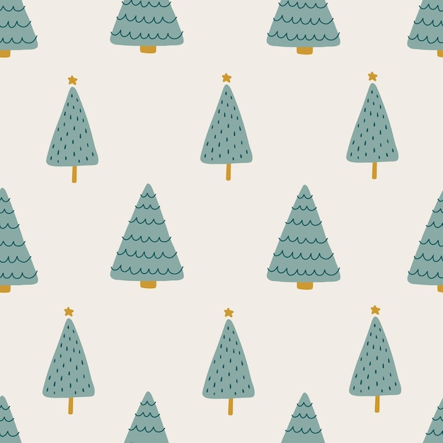 Seamless pattern with Christmas trees. Holiday modern boho background. Vector illustration