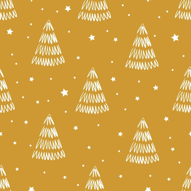 Seamless pattern with Christmas trees. Holiday modern boho background. Vector illustration