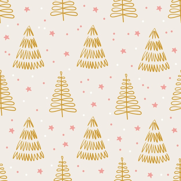 Seamless pattern with Christmas trees. Holiday modern boho background. Vector illustration