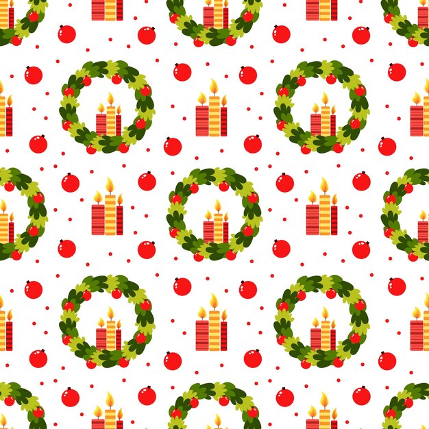 Seamless pattern with Christmas wreath.