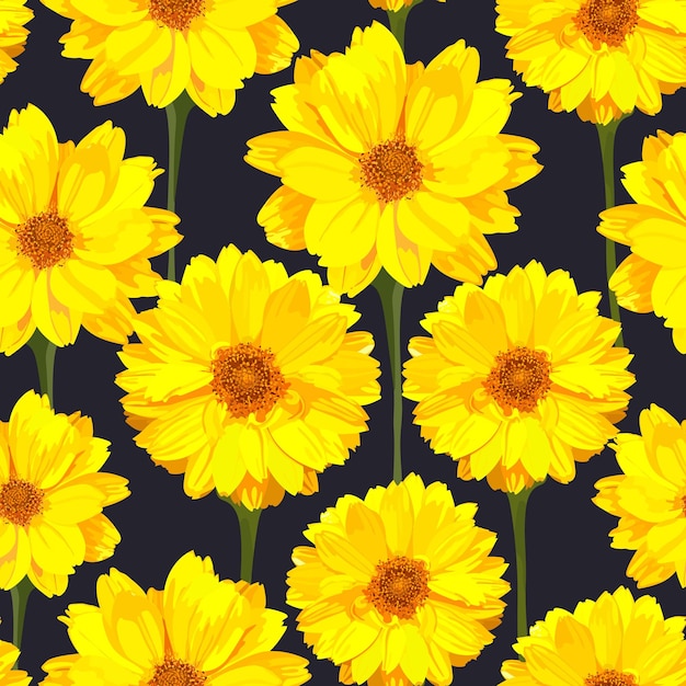 Seamless pattern with chrysanthemums flowers Vector floral set