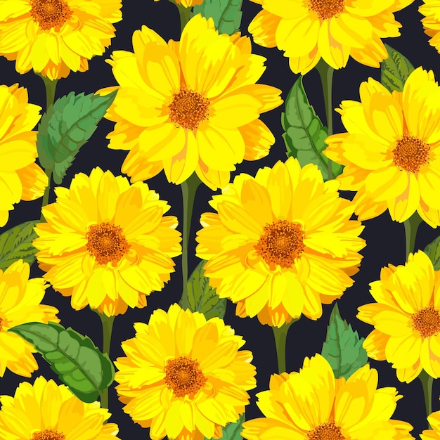 Seamless pattern with chrysanthemums flowers Vector floral set