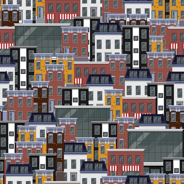 Seamless pattern with city buildings