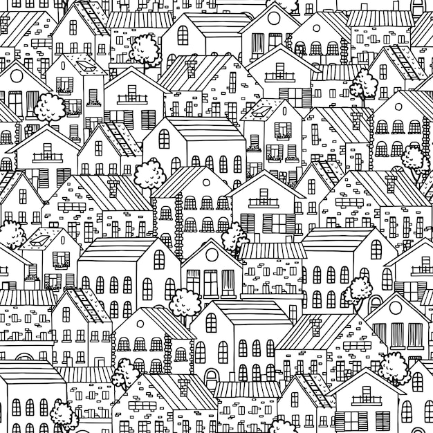 Seamless pattern with city houses.