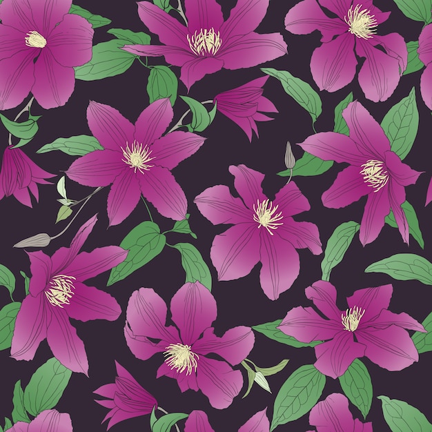 Seamless pattern with Clematis flowers.