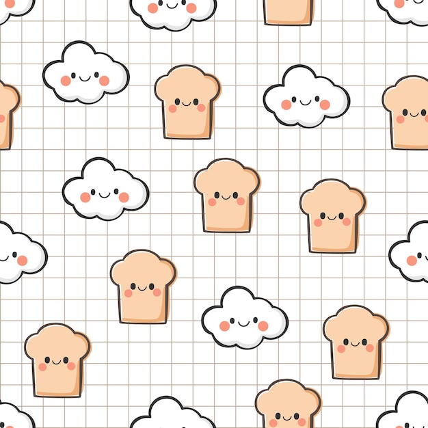 Seamless pattern with cloud and bread cartoon illustration