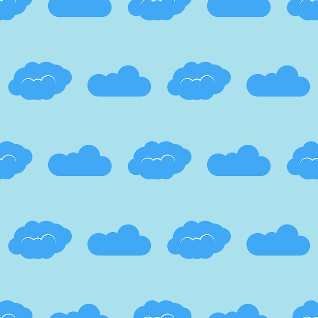 Seamless pattern with clouds on blue sky. Cute endless cloudscape. Vector illustration.