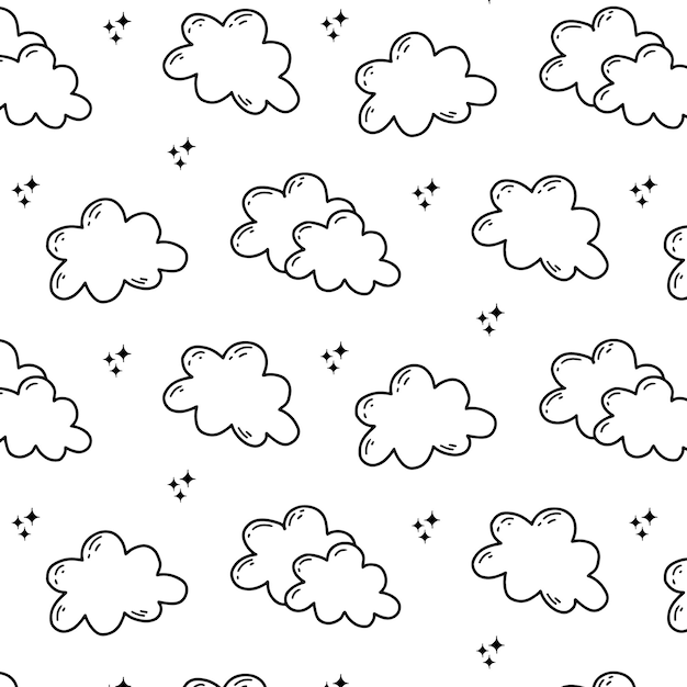 Seamless pattern with clouds Doodle style Vector illustration Print on children's fabrics