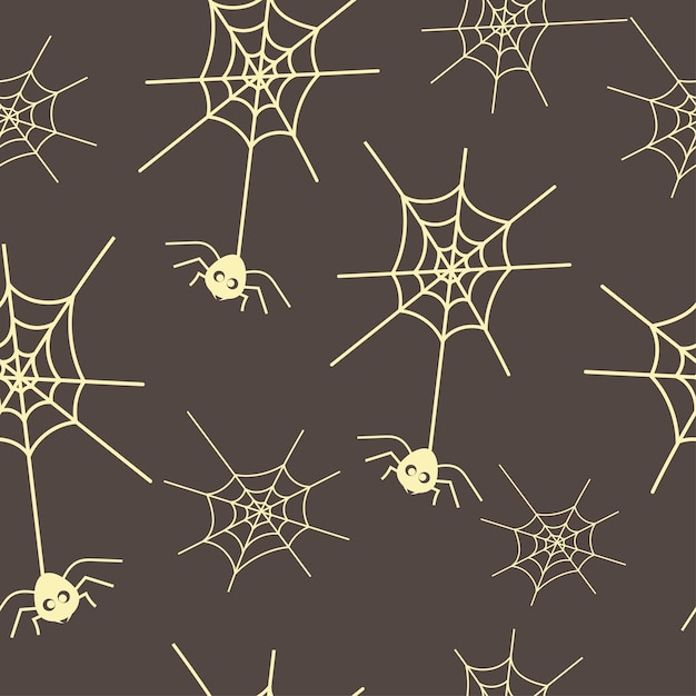 Seamless pattern with cobweb and spider Halloween concept on dark background Vector illustration