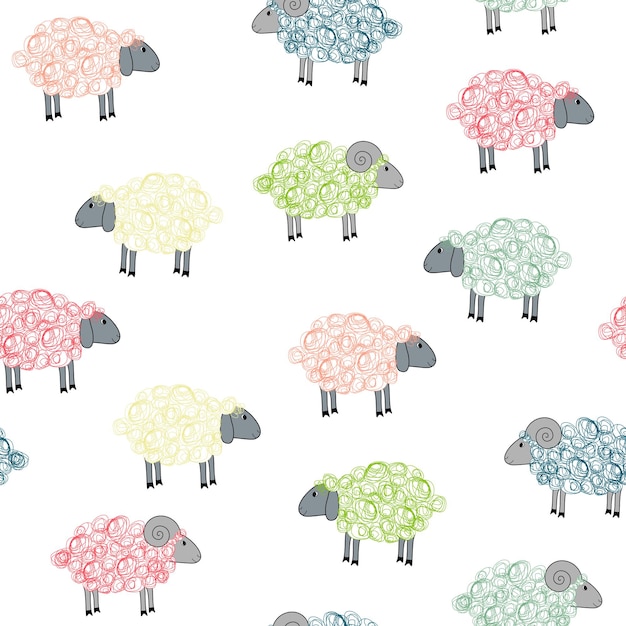 Seamless pattern with colored sheeps