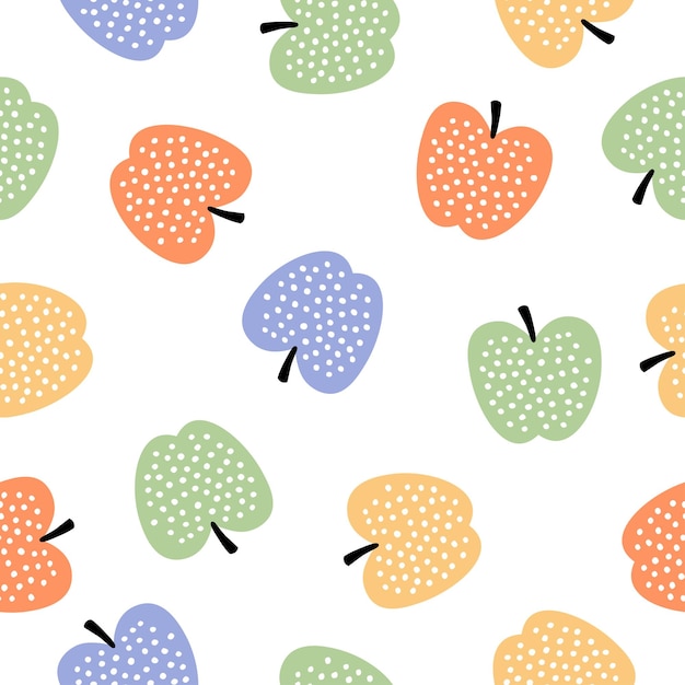 Seamless pattern with colorful apples and white background