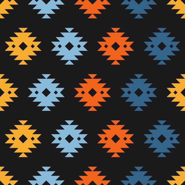 Seamless pattern with colorful aztec design with black background