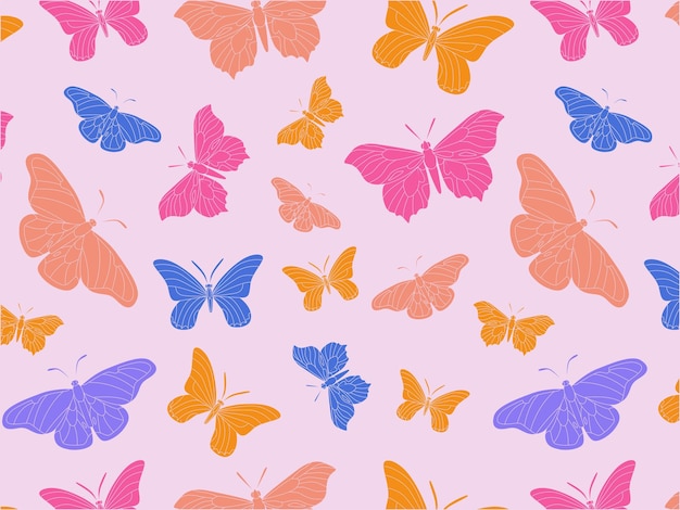 Seamless pattern with colorful butterflies