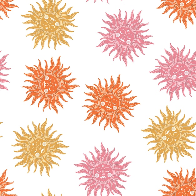 Vector seamless pattern with colorful celestials suns