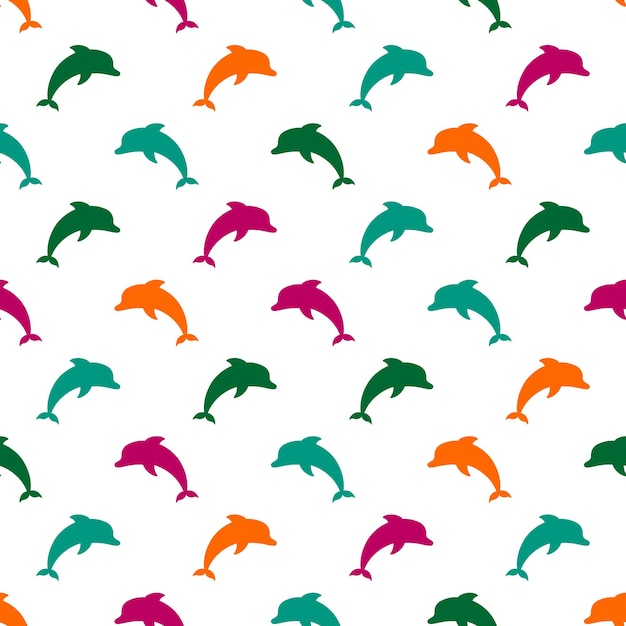 Vector seamless pattern with colorful dolphin