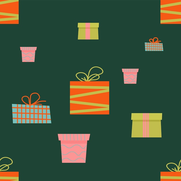 Seamless pattern with colorful flat present box Holiday background with gift boxes