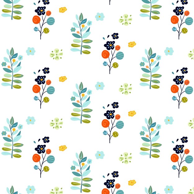 Vector seamless pattern with colorful floral elements