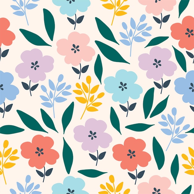 Seamless pattern with colorful flowers Hand drawn floral pattern for your fabric summer background gift paper wallpaper backdrop textile Vector illustration