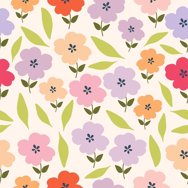 Seamless pattern with colorful flowers Hand drawn floral pattern for your fabric summer background gift paper wallpaper backdrop textile Vector illustration