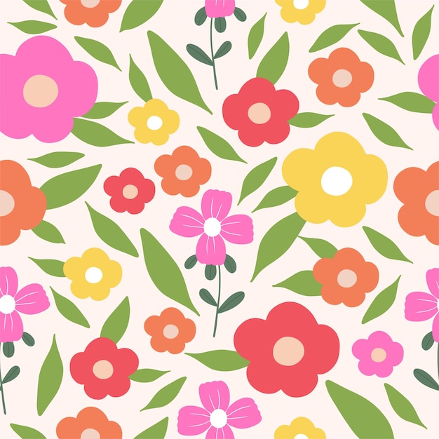 Seamless pattern with colorful flowers Hand drawn floral pattern for your fabric summer background wallpaper backdrop textile Vector illustration