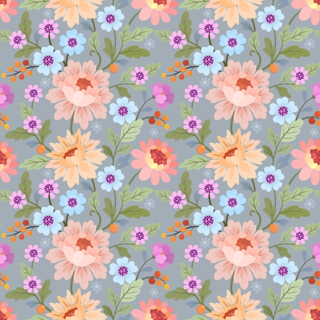 Seamless pattern with colorful flowers vector for fabric textile wallpaper.