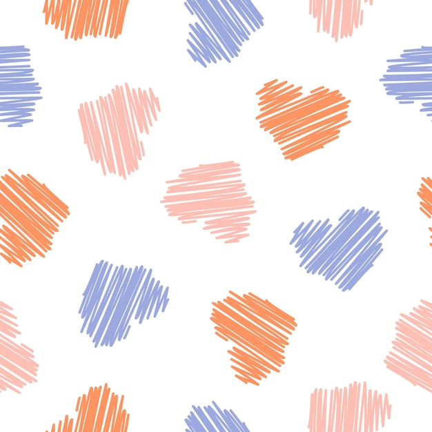 Seamless pattern with colorful hand drawn hearts