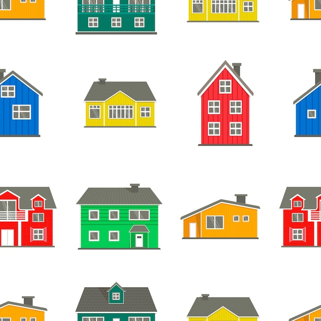 Seamless pattern with colorful houses on a white background