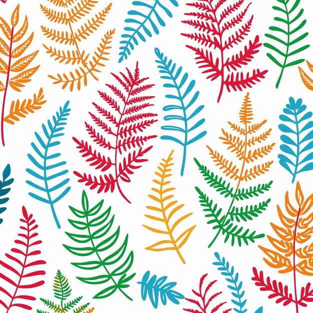 Vector seamless pattern with colorful leaves on a white background