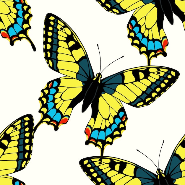 Seamless pattern with colorful machaon butterflies