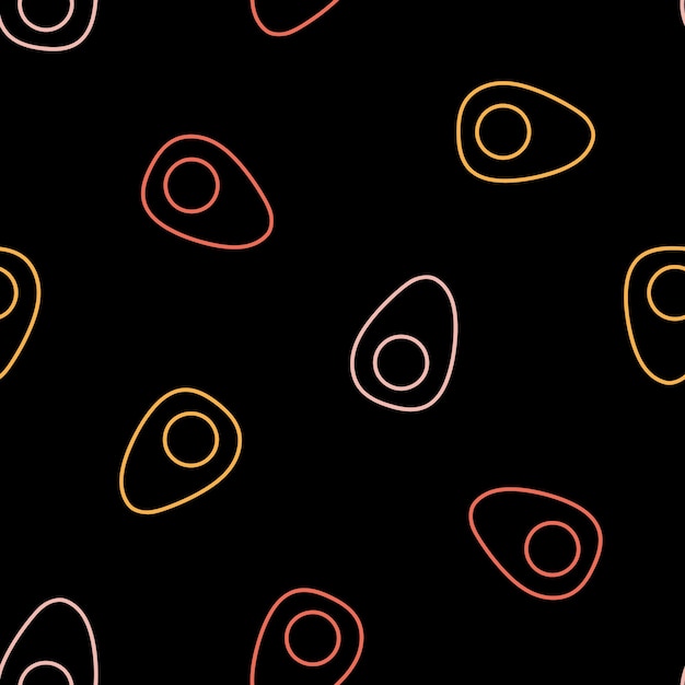 Seamless pattern with colorful outline boiled eggs and black background