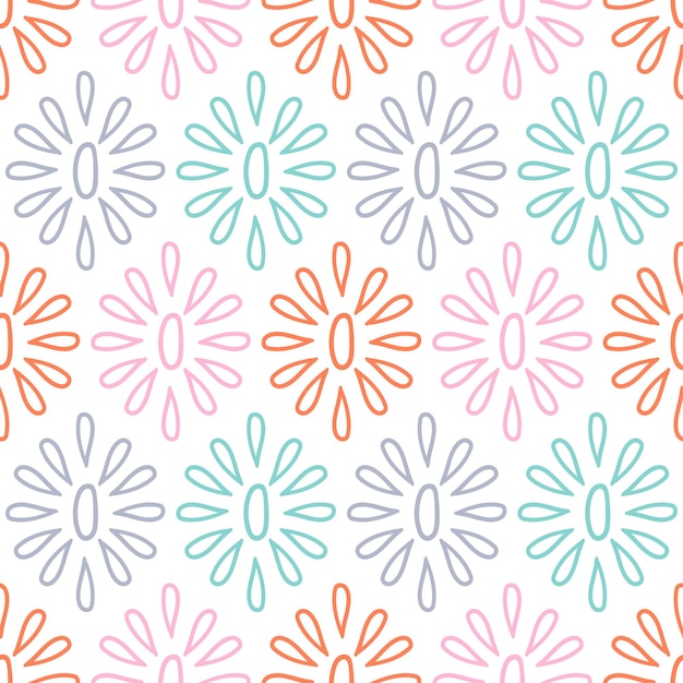 Seamless pattern with colorful outline flower