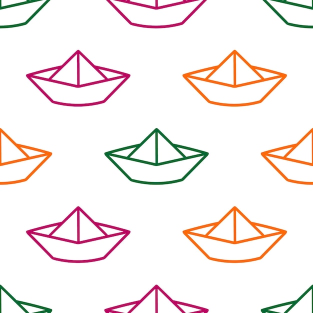 Seamless pattern with colorful outline origami boat