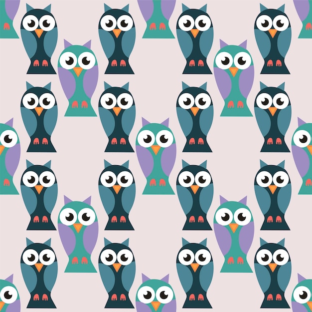 Seamless pattern with colorful owls vector illustration